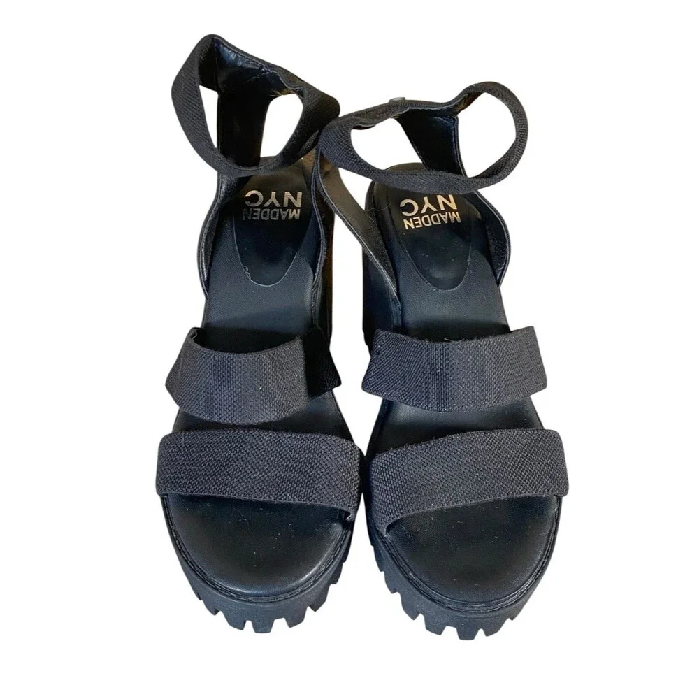 Madden NYC Women's Lug Heel Sandals Chunky Heel Platforms Faux Leather SZ 9